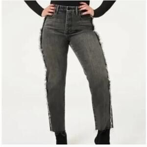 Good American Womens Side Fray Fringe Jeans Size 27 Gray High Rise Streetwear
